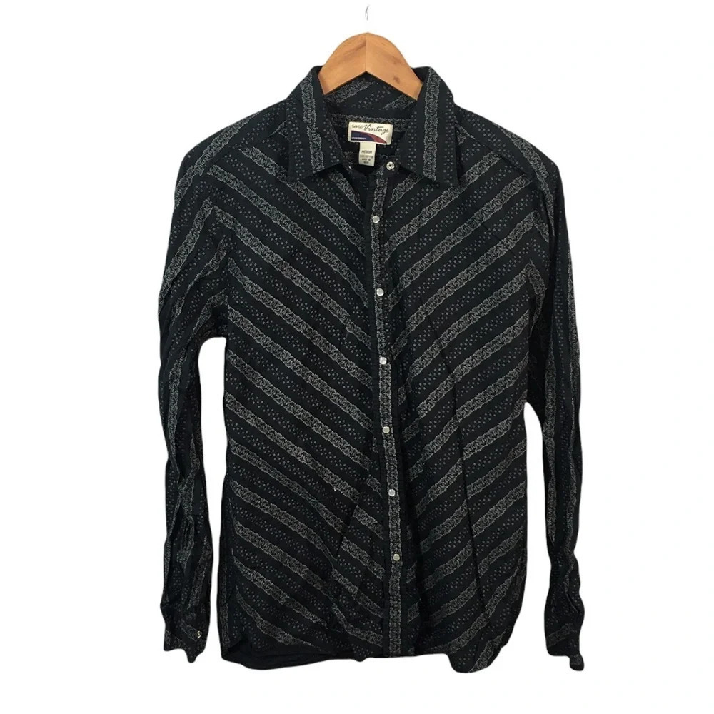 BF699 Mens Rare Vintage Pearl Button Snap Hipster Western Button Down Shirt M